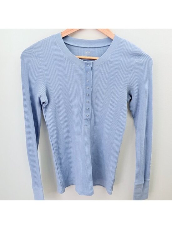 Tops - Ribbed Henley Top XS Light Blue